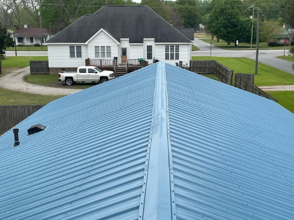 A house with a Hawaiian blue roof