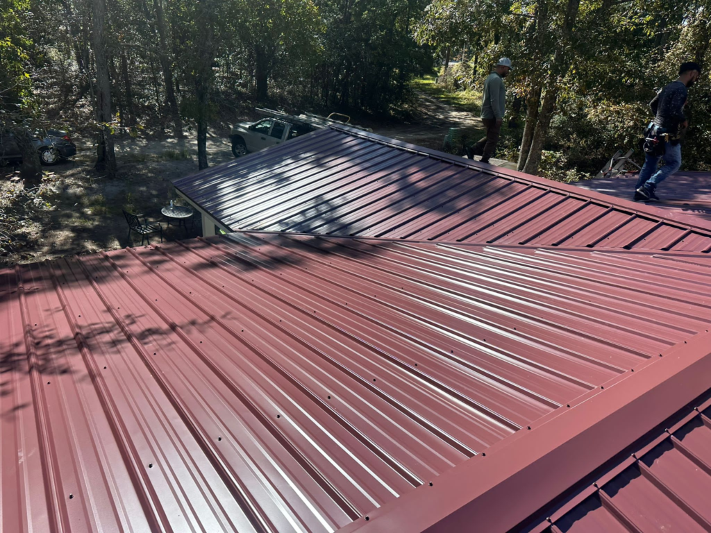 A metal roof of a house