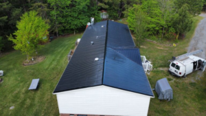 Aerial view of a metal roof