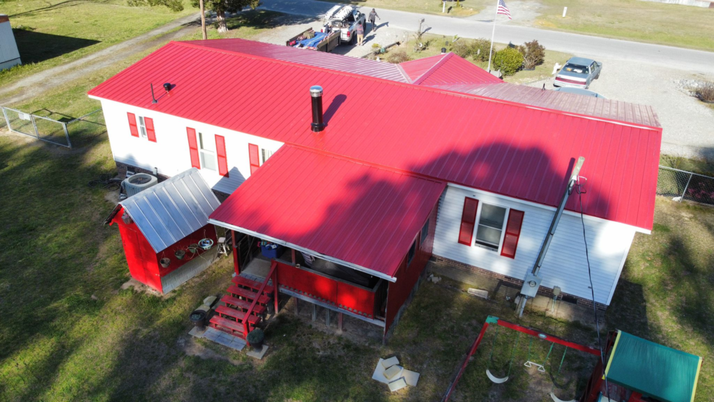 Brite Red metal roof installation in Tarboro, NC.