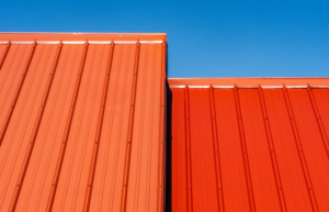 Orange colored metal roofing material.