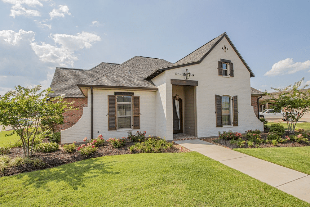 A house with a brown roof