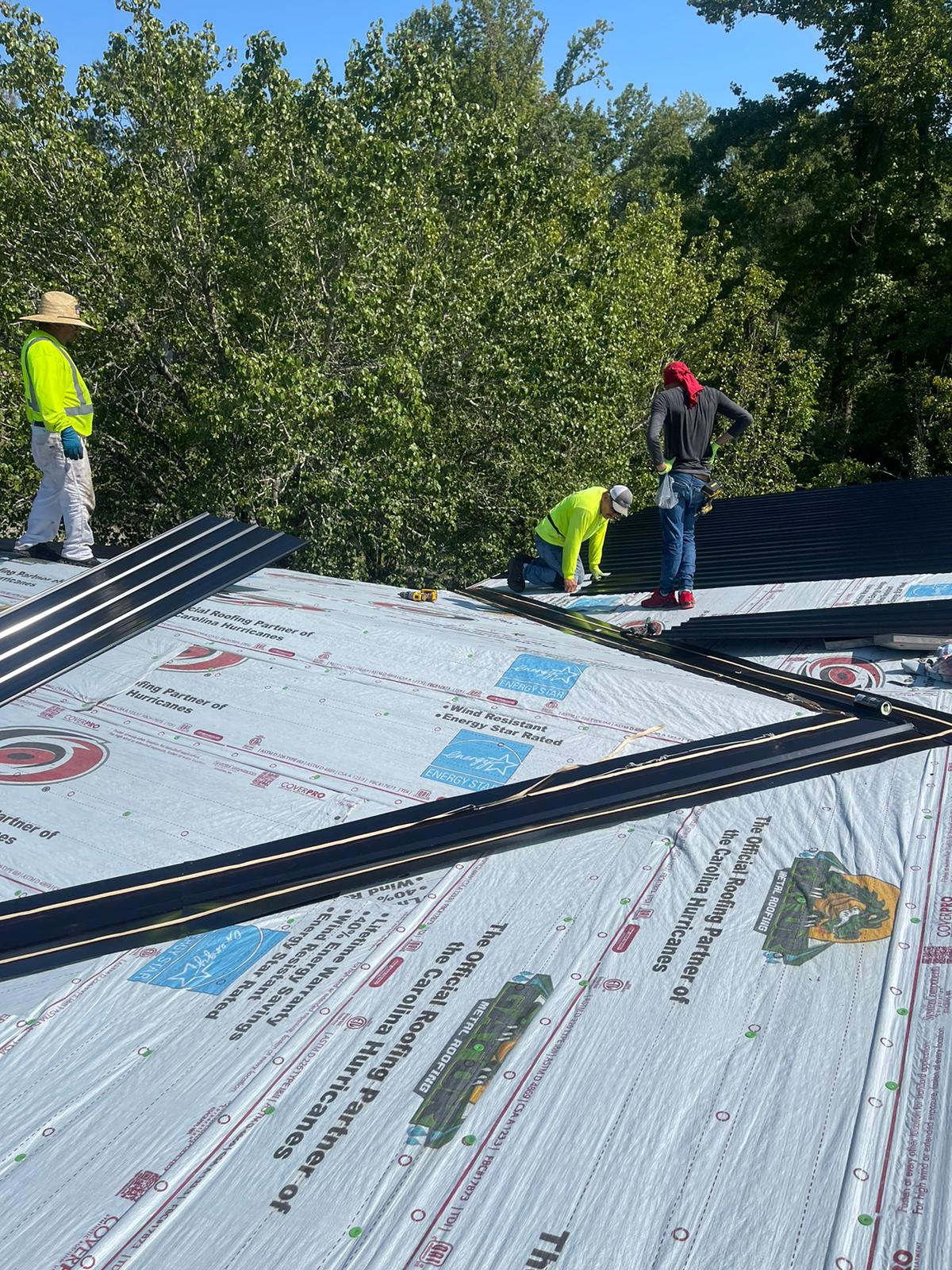  A new metal roof installation in progress