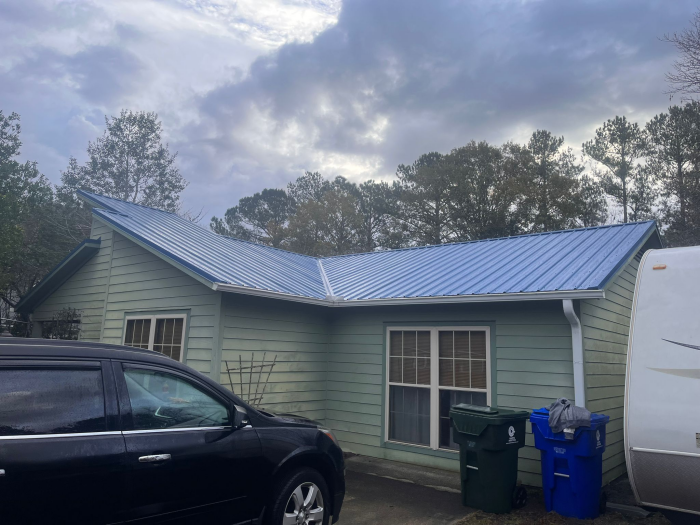 A pretty blue-colored metal roof in NC