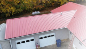 Pink metal roof over a house
