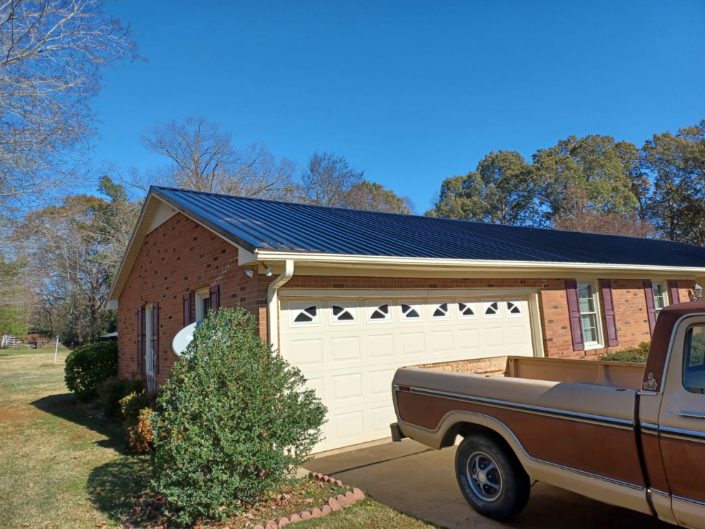 A shiny metal roof on a home.