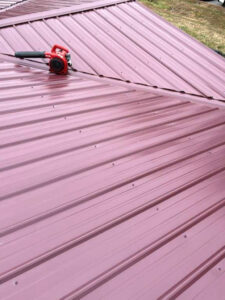 Closeup image of Gator Metal roofing in berry installed in North Carolina.