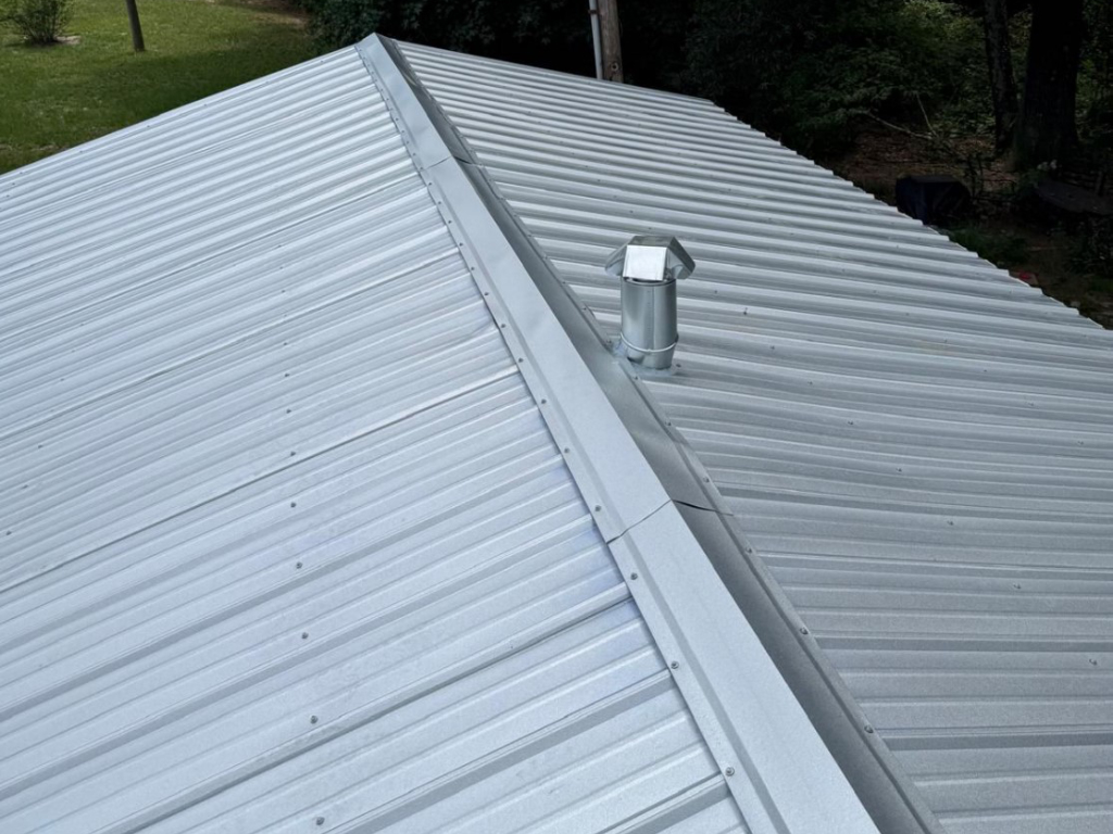 Closeup view of installed galvalume metal roofing in Society Hill.
