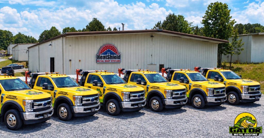 Gator's truck fleet outside the HeatShield Metal Roofing manufacturing plant in Asheboro, NC.