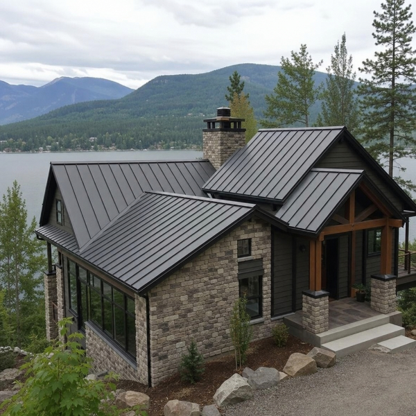 Rumbling Bald at Lake Lure in NC home with metal roofing.