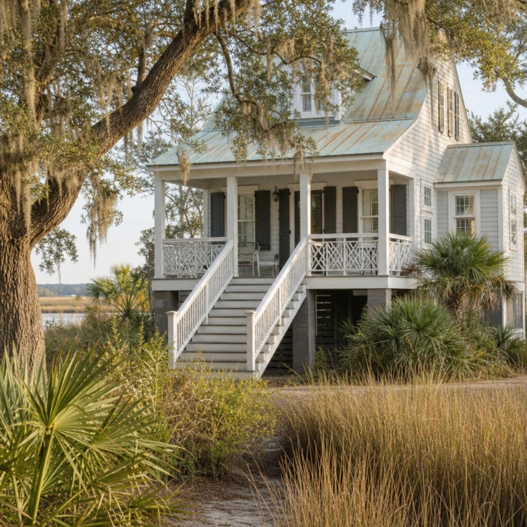 Lowcountry home with old metal roofing.
